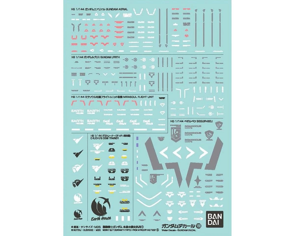Gundam Model Kit: - Gundam Decal 133 Mobile Suit Gundam the Witch from Mercury Multiuse 1