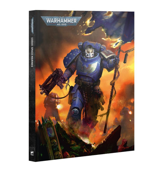 Codex: Space Marines cover showing a Space Marine in blue armor