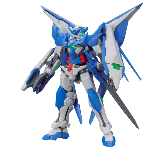 Assembled blue Gundam Amazing Exia with sword