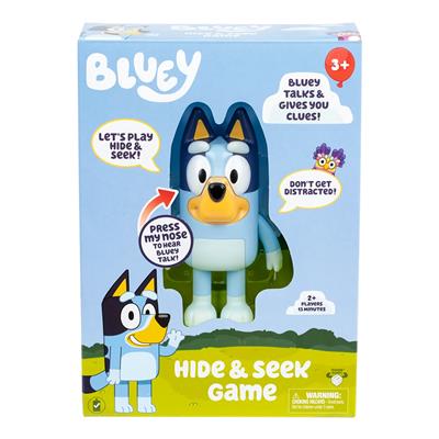 Bluey Hide and Seek electronic game box with talking Bluey figure by Moose Toys